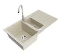 Mexen Matias fregadero de granito de 1,5 senos con escurridor y grifo de cocina Telma, beige - 6502-69-670200-69 6150 5907709189133