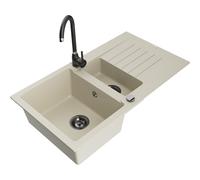Mexen Matias fregadero de granito de 1,5 senos con escurridor y grifo de cocina Telma, beige - 6502-69-670200-70 17787 5905315013927