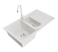 Mexen Matias fregadero de granito de 1,5 senos con escurridor y grifo de cocina Telma, blanco - 6502-20-670200-20 6148 5907709189119