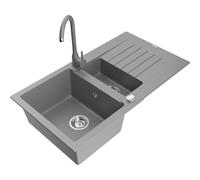 Mexen Matias fregadero de granito de 1,5 senos con escurridor y grifo de cocina Telma, gris - 6502-71-670200-71 6152 5907709189157