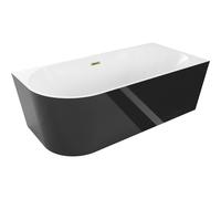 Mexen Mia bañera exenta de esquina derecha 150 x 75 cm, blanca/negra, desbordamiento dorado - 52691507575P-50 46252 5905315383235