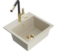 Mexen Milo fregadero de cocina de granito de 1 seno con grifo Flora, beige - 6505-69-670401-57-G 20540 5905315058072