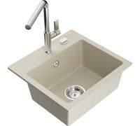 Mexen Milo fregadero de granito con 1 compartimento y grifo de cocina Flora, beige - 6505-69-670401-00 20536 5905315058034