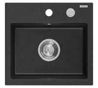 Mexen Milo fregadero de granito de 1 cámara 435 x 410 mm, negro/metalizado plateado, sifón cromado - 6505441000-73 3818 5907709194038