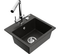 Mexen Milo fregadero de granito de 1 cámara con grifo de cocina Duero, negro/dorado metálico - 6505-75-671600-00 17229 5905315023469