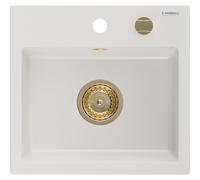 Mexen Milo fregadero de granito de 1 compartimento 435 x 410 mm, blanco, sifón dorado - 6505441000-20-G 16152 5905315011626