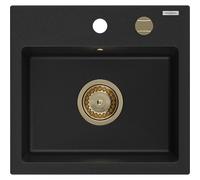 Mexen Milo fregadero de granito de 1 compartimento 435 x 410 mm, negro, sifón dorado - 6505441000-77-G 16158 5905315011688