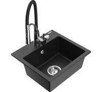 Mexen Milo fregadero de granito de 1 compartimento con grifo de cocina Aster, negro/plateado metálico - 6505-73-73450-07 19002 5905315044389
