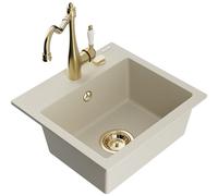 Mexen Milo fregadero de granito de 1 compartimento con grifo de cocina Carla, beige - 6505-69-670700-50 16732 5905315038722