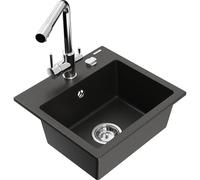 Mexen Milo fregadero de granito de 1 compartimento con grifo de cocina Duero, negro/dorado metálico - 6505-75-671600-00 17229 5905315023469