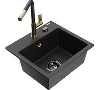 Mexen Milo fregadero de granito de 1 compartimento con grifo de cocina Flora, negro/dorado metalizado - 6505-75-670401-57-B 20560 5905315058270