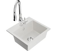 Mexen Milo fregadero de granito de 1 compartimento con grifo de cocina Savita, blanco - 6505-20-672601-00 17078 5905315033536