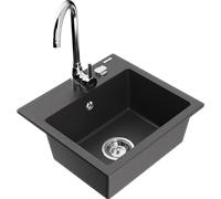 Mexen Milo fregadero de granito de 1 compartimento con grifo de cocina Telma, negro moteado - 6505-76-670200-00 6202 5907709189652