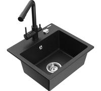 Mexen Milo fregadero de granito de 1 compartimiento con grifo de cocina Duero, negro/plata metálica - 6505-73-671600-70 17227 5905315023452
