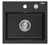 Mexen Milo fregadero de granito de 1 cubeta 435 x 410 mm, negro/dorado metálico, sifón cromo - 6505441000-75 3820 5907709194045