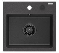 Mexen Milo fregadero de granito de 1 cubeta 435 x 410 mm, negro moteado, sifón negro - 6505441000-76-B 16308 5905315012869