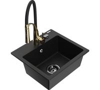 Mexen Milo fregadero de granito de 1 cubeta con grifo de cocina Aster, negro - 6505-77-73450-57-B 19020 5905315044594
