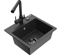 Mexen Milo fregadero de granito de 1 cubeta con grifo de cocina Duero, negro moteado - 6505-76-671600-70-B 17246 5905315023544