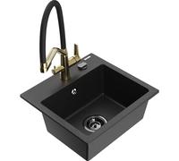 Mexen Milo fregadero de granito de 1 cubeta con grifo de cocina Duo, negro/plateado metálico - 6505-73-671701-57-B 22647 5905315049414