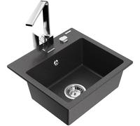 Mexen Milo fregadero de granito de 1 cubeta con grifo de cocina Rita, negro moteado - 6505-76-670300-00 17190 5905315018397