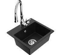 Mexen Milo fregadero de granito de 1 cubeta con grifo de cocina Savita, negro - 6505-77-672601-00 17362 5905315033802