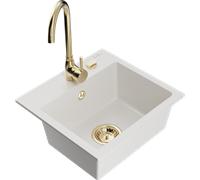 Mexen Milo fregadero de granito de 1 cubeta con grifo de cocina Telma, blanco - 6505-20-670200-50 6194 5907709189577