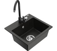 Mexen Milo fregadero de granito de 1 cubeta con grifo de cocina Telma, negro/dorado - 6505-75-670200-70 6201 5907709189645