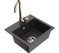 Mexen Milo fregadero de granito de 1 cubeta con grifo de cocina Telma, negro moteado - 6505-76-670200-50 18063 5905315014528