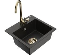 Mexen Milo fregadero de granito de 1 cubeta con grifo de cocina Telma, negro/oro - 6505-75-670200-50 6200 5907709189638