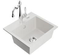 Mexen Milo fregadero de granito de 1 seno con grifo de cocina Carla, blanco - 6505-20-670700-00 16726 5905315038661