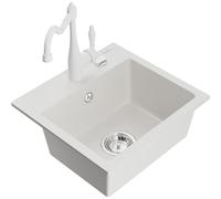 Mexen Milo fregadero de granito de 1 seno con grifo de cocina Carla, blanco - 6505-20-670700-20 16727 5905315038678