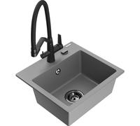 Mexen Milo fregadero de granito de 1 seno con grifo de cocina Duo, gris - 6505-71-671701-70-B 22643 5905315049117