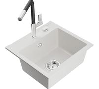Mexen Milo fregadero de granito de 1 seno con grifo de cocina Flora, blanco - 6505-20-670401-07 20531 5905315057983