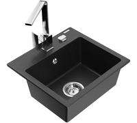 Mexen Milo fregadero de granito de 1 seno con grifo de cocina Rita, negro/metálico plateado - 6505-73-670300-00 17175 5905315018304