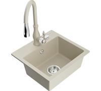 Mexen Milo fregadero de granito de 1 seno con grifo de cocina Savita, beige - 6505-69-672601-69 17109 5905315033581