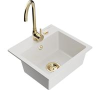 Mexen Milo fregadero de granito de 1 seno con grifo de cocina Telma, blanco - 6505-20-670200-50 6194 5907709189577