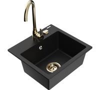Mexen Milo fregadero de granito de 1 seno con grifo de cocina Telma, negro - 6505-77-670200-50 6205 5907709189676