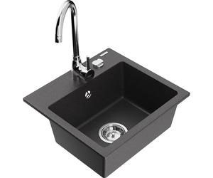 Mexen Milo fregadero de granito de 1 seno con grifo de cocina Telma, negro moteado - 6505-76-670200-00 6202 5907709189652