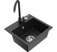 Mexen Milo fregadero de granito de 1 seno con grifo de cocina Telma, negro/plata - 6505-73-670200-70 6199 5907709189621