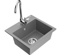 Mexen Milo fregadero de granito de 1 tazón con grifo de cocina Telma, gris - 6505-71-670200-00 6196 5907709189591