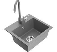 Mexen Milo fregadero de granito de 1 tina con grifo de cocina Telma, gris - 6505-71-670200-71 6197 5907709189607
