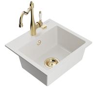 Mexen Milo fregadero de granito de un seno con grifo de cocina Carla, blanco - 6505-20-670700-50 16728 5905315038685