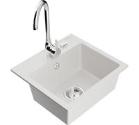 Mexen Milo fregadero de granito de un seno con grifo de cocina Telma, blanco - 6505-20-670200-00 6192 5907709189553