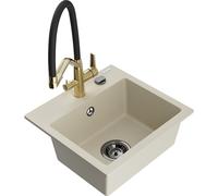 Mexen Milo fregadero de granito de una cuba con grifo de cocina Duo, beige - 6505-69-671701-57-B 22637 5905315048691