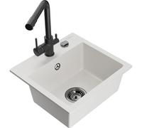 Mexen Milo fregadero de granito de una cubeta con grifo de cocina Duero, blanco - 6505-20-671600-70 17199 5905315023322
