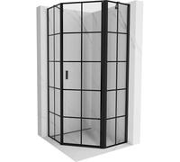 Mexen Mist cabina de ducha pentagonal abatible derecha 80 x 80 cm, rejilla negra, negro - 8A8-080-080-70-77-P 77407 5905315663917