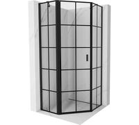 Mexen Mist cabina de ducha pentagonal abatible izquierda 100 x 100 cm, rejilla negra, negro - 8A8-100-100-70-77-L 77393 5905315663900