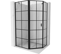 Mexen Mist cabina de ducha pentagonal asimétrica abatible izquierda 90 x 80 cm, cuadrícula negra, negra - 8A8-090-080-70-77-L 77383 5905315663832