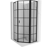 Mexen Mist L cabina de ducha pentagonal abatible derecha 100 x 100 cm, rejilla negra, negra - 8A8L-100-100-70-77-P 78004 5905315664808