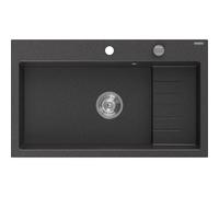 Mexen Omar fregadero de granito 1 cubeta 800 x 480 mm, negro moteado, sifón cromado - 6520801005-76 31090 5905315070944